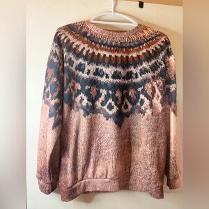 Tie Dye Animal Print Ribbed Sweatshirt Size M Brown & Black Crewneck Pullover